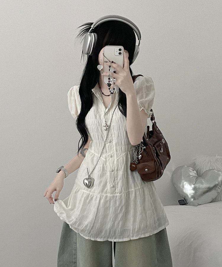 シフォンフリル半袖ミニワンピース IVORY