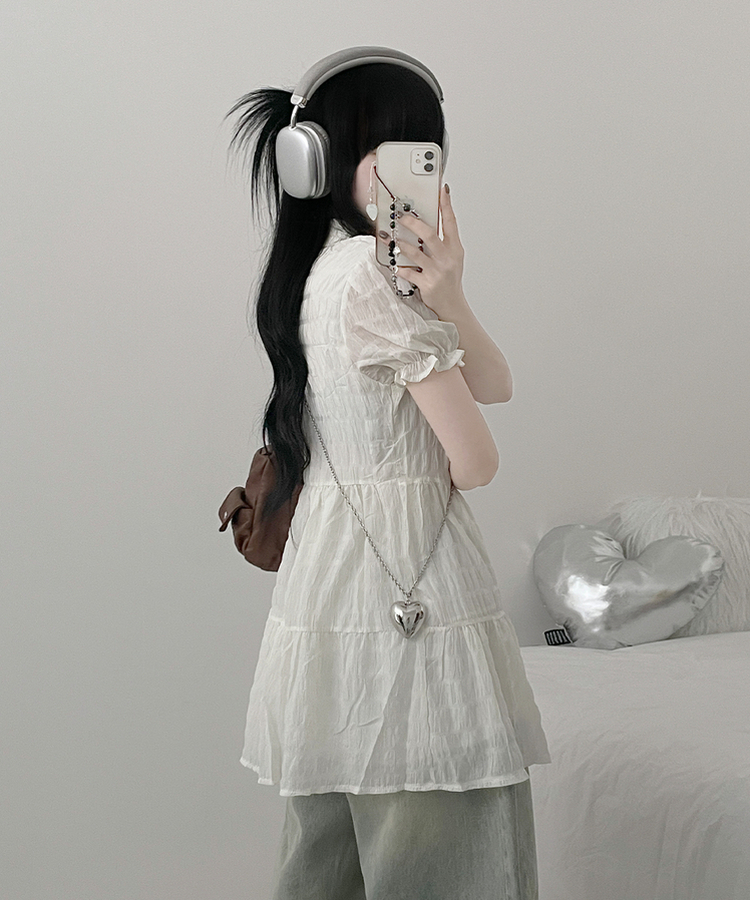 シフォンフリル半袖ミニワンピース IVORY