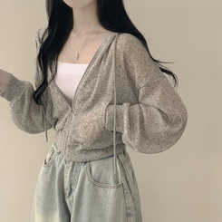 [한여름까지~/햇빛차단] 린넨 아방핏 시스루 후드 크롭 니트 집업 살안타템 커버업 비치웨어 메란지