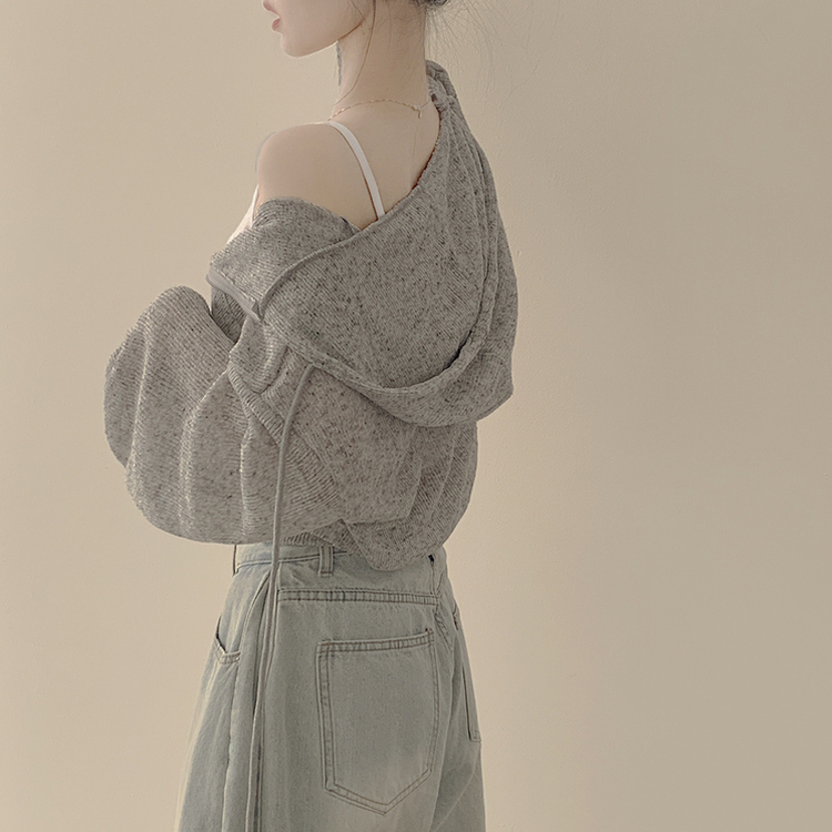 [한여름까지~/햇빛차단] 린넨 아방핏 시스루 후드 크롭 니트 집업 살안타템 커버업 비치웨어 메란지