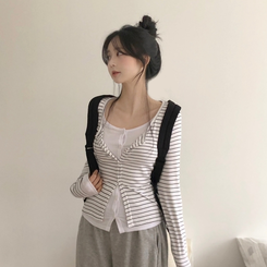 ストライプスリムカーディガン IVORY