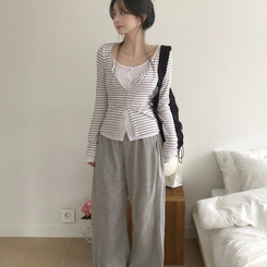 ストライプスリムカーディガン IVORY