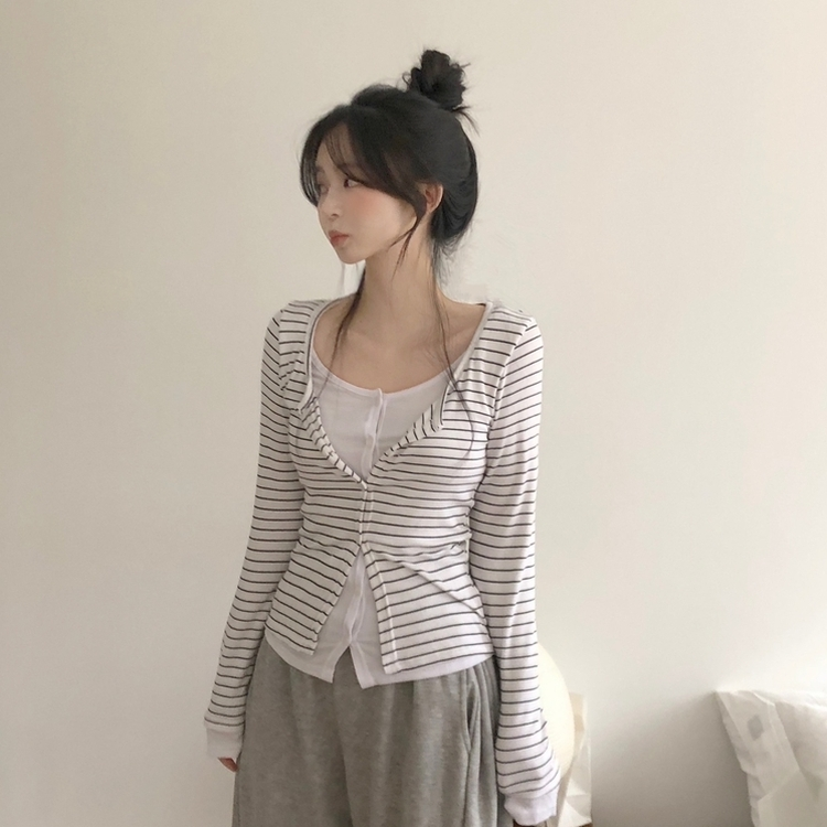 ストライプスリムカーディガン IVORY