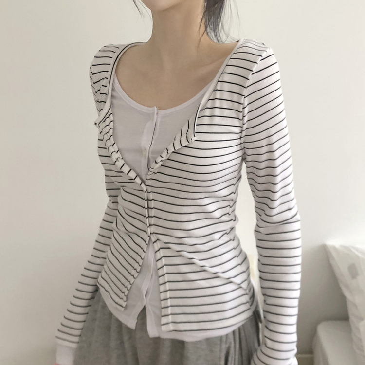 ストライプスリムカーディガン IVORY