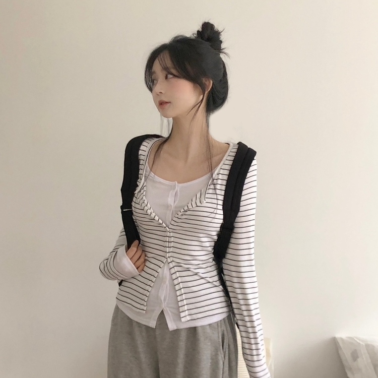 ストライプスリムカーディガン IVORY