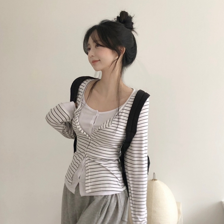 ストライプスリムカーディガン IVORY