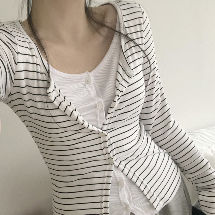 ストライプスリムカーディガン IVORY