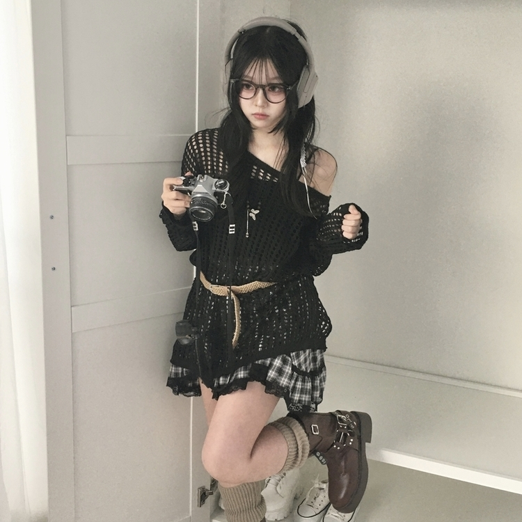 SNT30857 【SET】【ベルト付き】オフショルダーメッシュニット