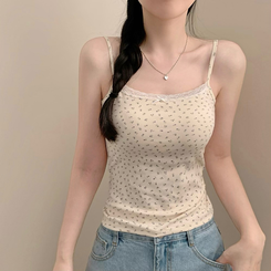 ノースリーブ 【カップ付き】フラワーリボンレースキャミソール BEIGE