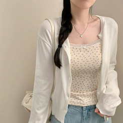 ノースリーブ 【カップ付き】フラワーリボンレースキャミソール BEIGE