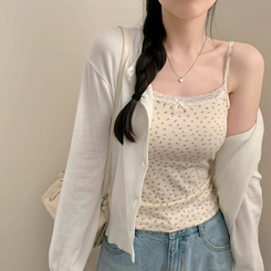 ノースリーブ 【カップ付き】フラワーリボンレースキャミソール BEIGE