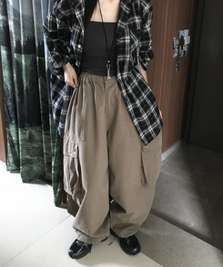 コットンパンツ ストリングカーゴパンツ BEIGE