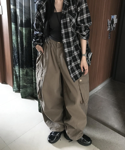 コットンパンツ ストリングカーゴパンツ BEIGE