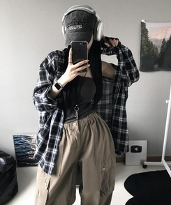 シャツ ペインティングチェックシャツ BLACK