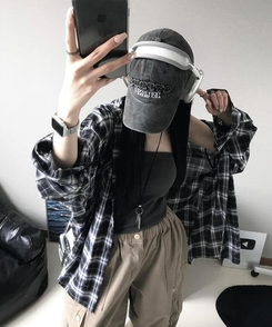 シャツ ペインティングチェックシャツ BLACK