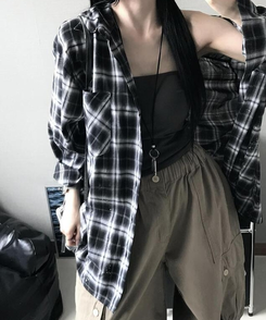 シャツ ペインティングチェックシャツ BLACK
