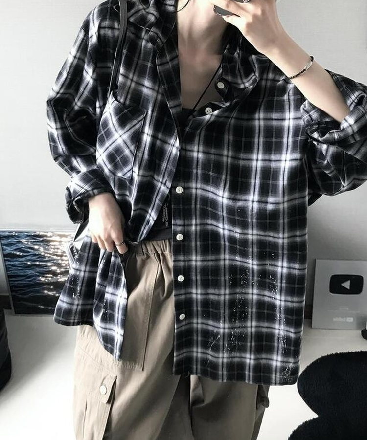 ペインティングチェックシャツ BLACK