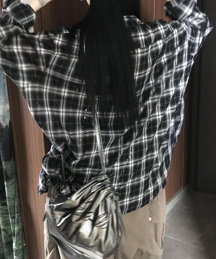 ペインティングチェックシャツ BLACK