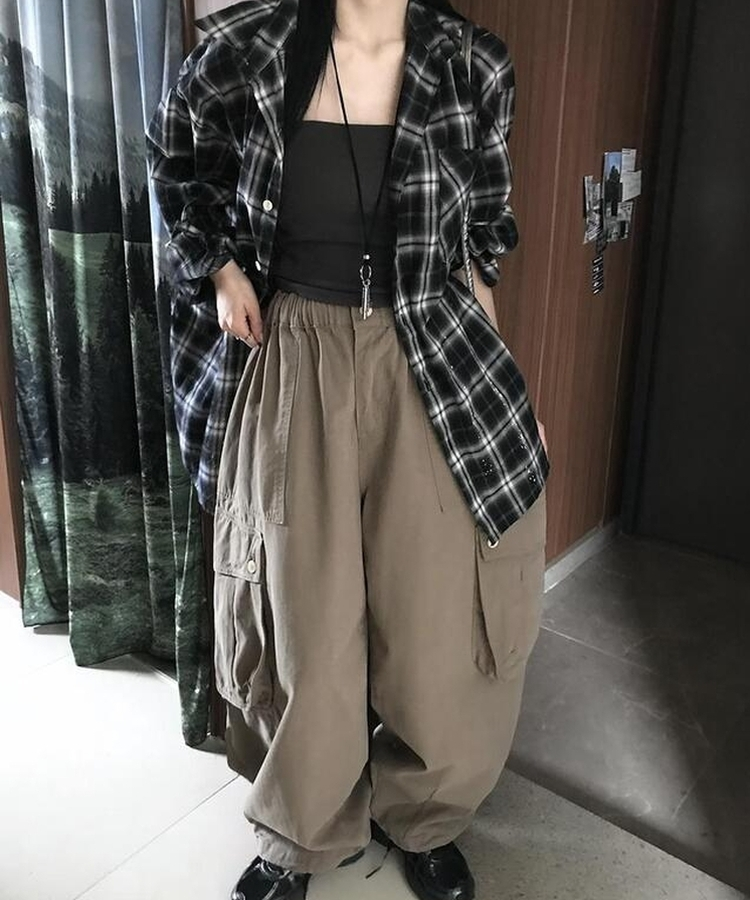 ペインティングチェックシャツ BLACK