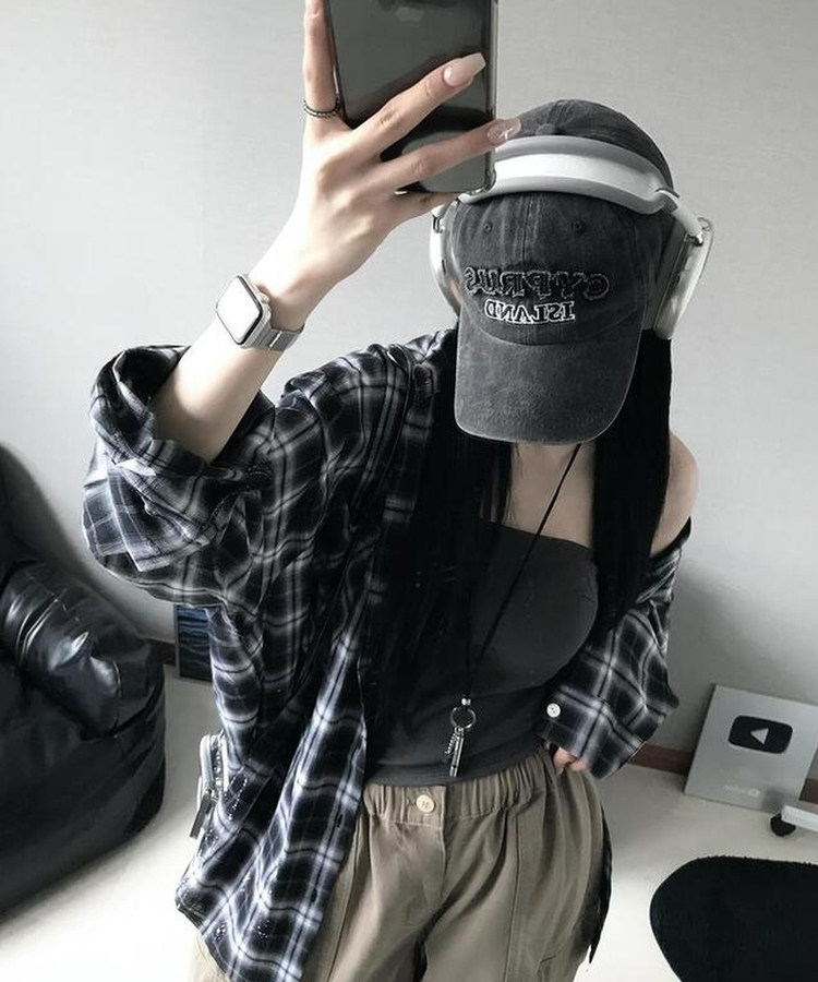 ペインティングチェックシャツ BLACK