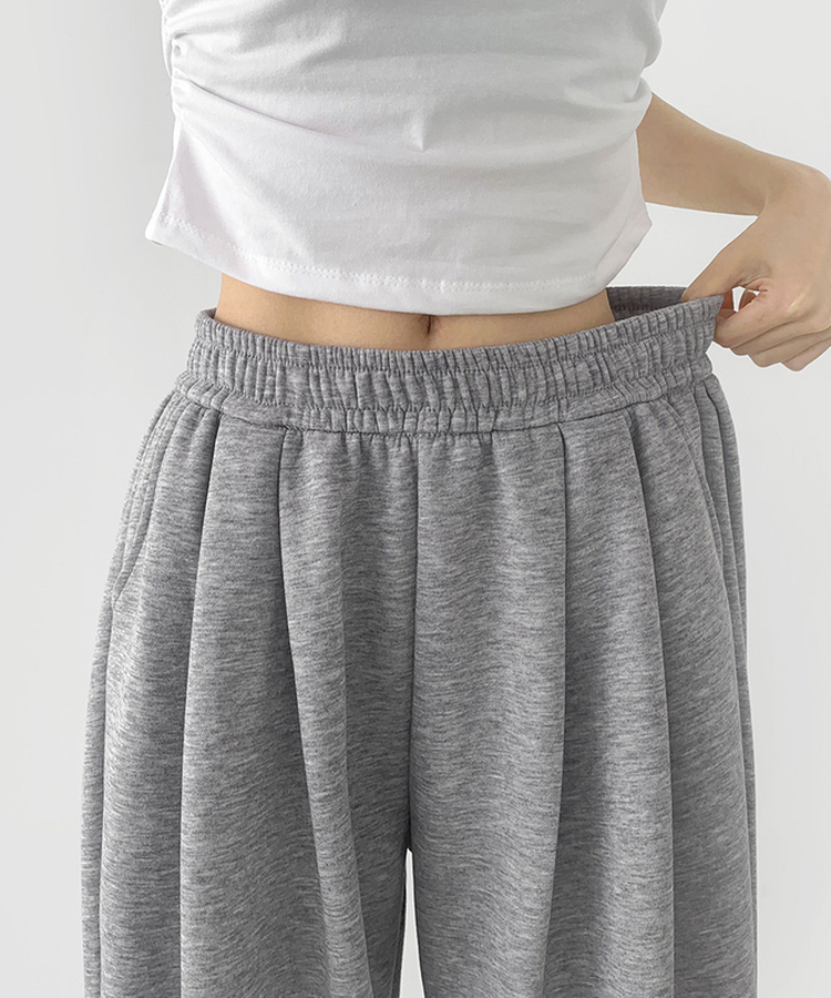 사이드 핀턱 골반 볼륨 업 벌룬 와이드 밴딩 팬츠 그레이