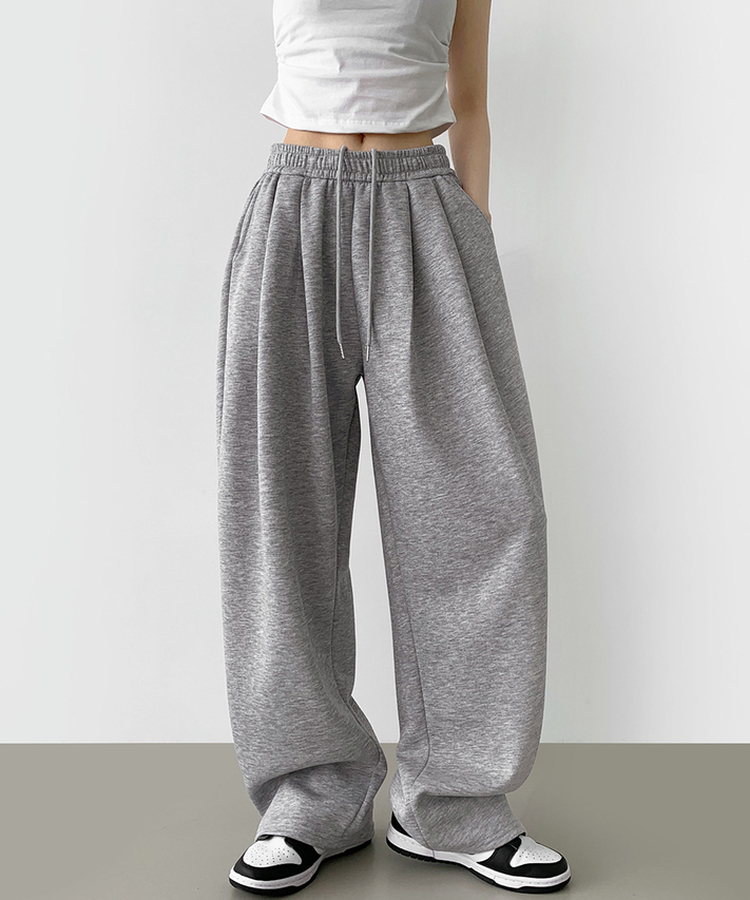 사이드 핀턱 골반 볼륨 업 벌룬 와이드 밴딩 팬츠 그레이