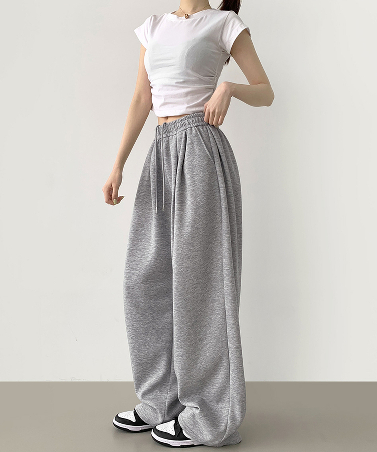 사이드 핀턱 골반 볼륨 업 벌룬 와이드 밴딩 팬츠 그레이