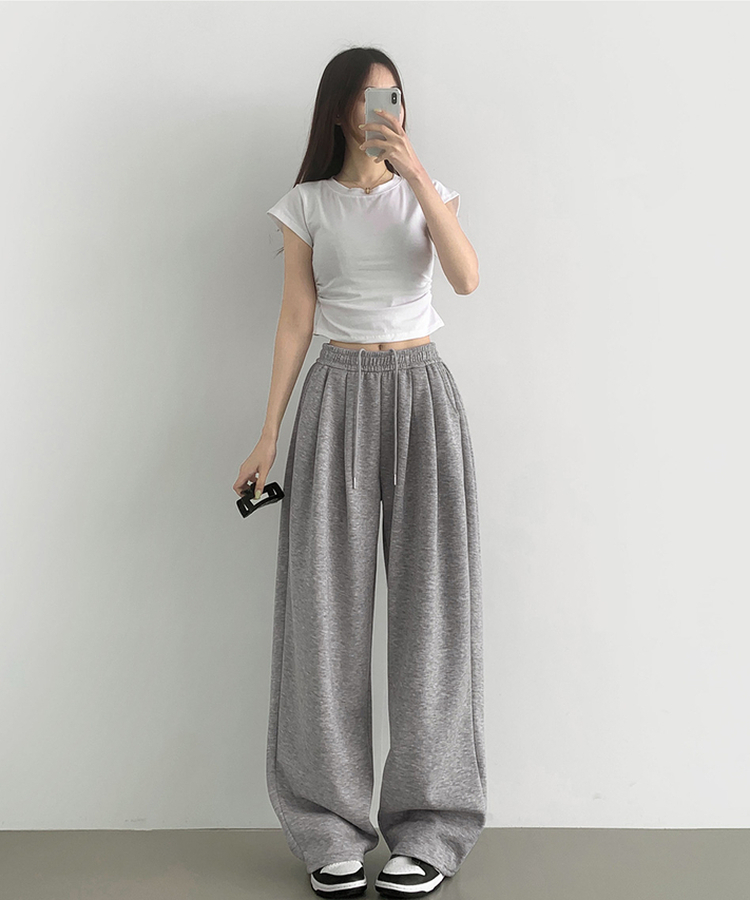 사이드 핀턱 골반 볼륨 업 벌룬 와이드 밴딩 팬츠 그레이