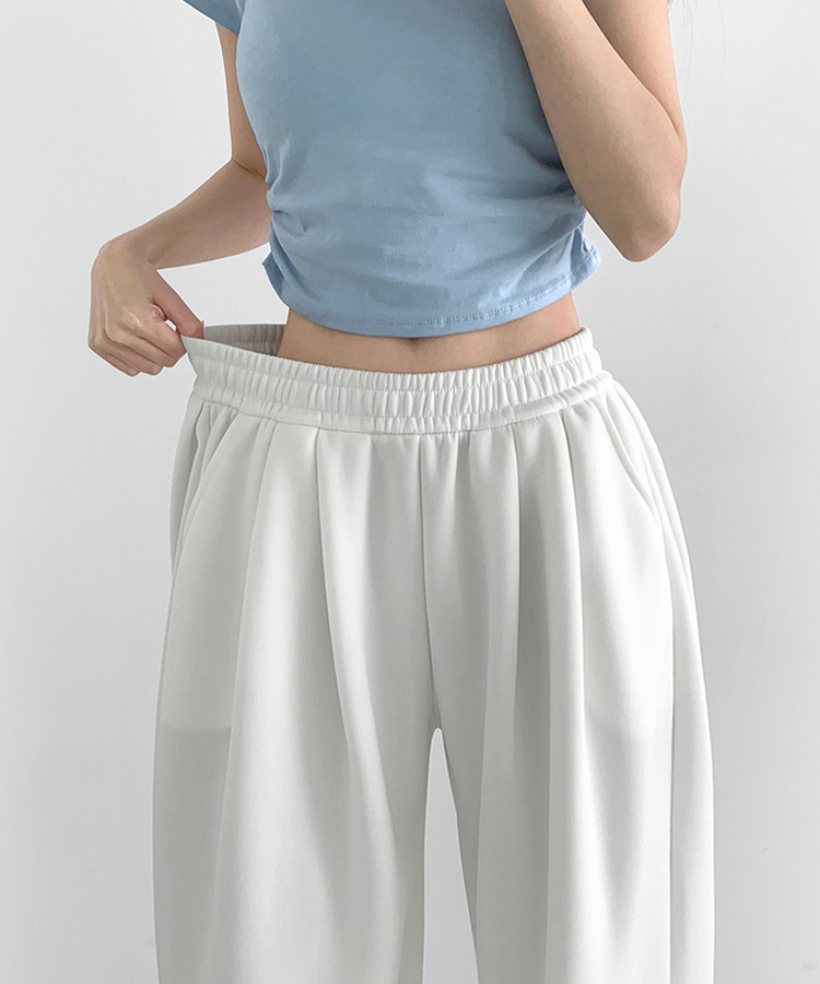사이드 핀턱 골반 볼륨 업 벌룬 와이드 밴딩 팬츠 화이트