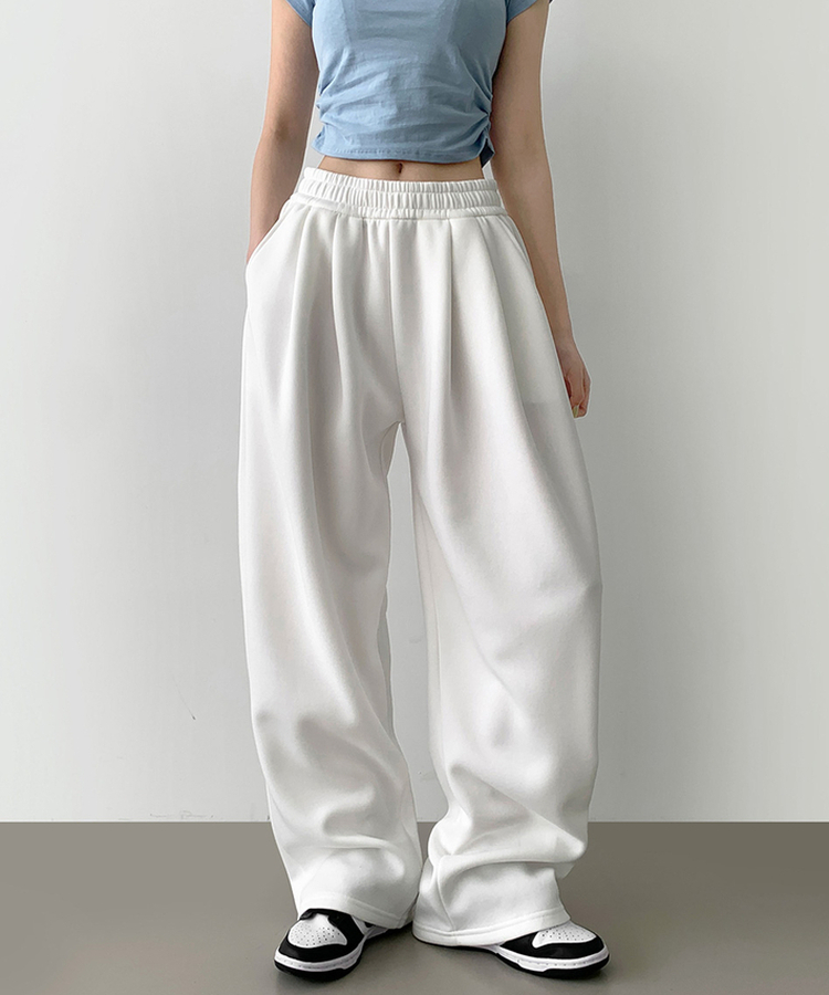 사이드 핀턱 골반 볼륨 업 벌룬 와이드 밴딩 팬츠 화이트