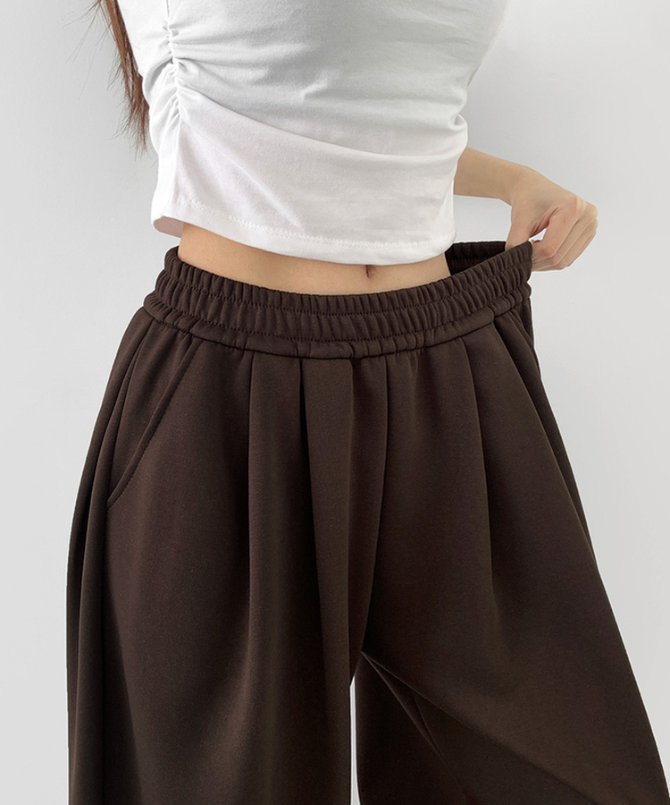 사이드 핀턱 골반 볼륨 업 벌룬 와이드 밴딩 팬츠 브라운