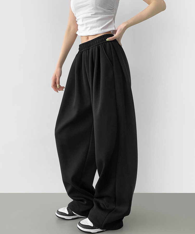 사이드 핀턱 골반 볼륨 업 벌룬 와이드 밴딩 팬츠 블랙