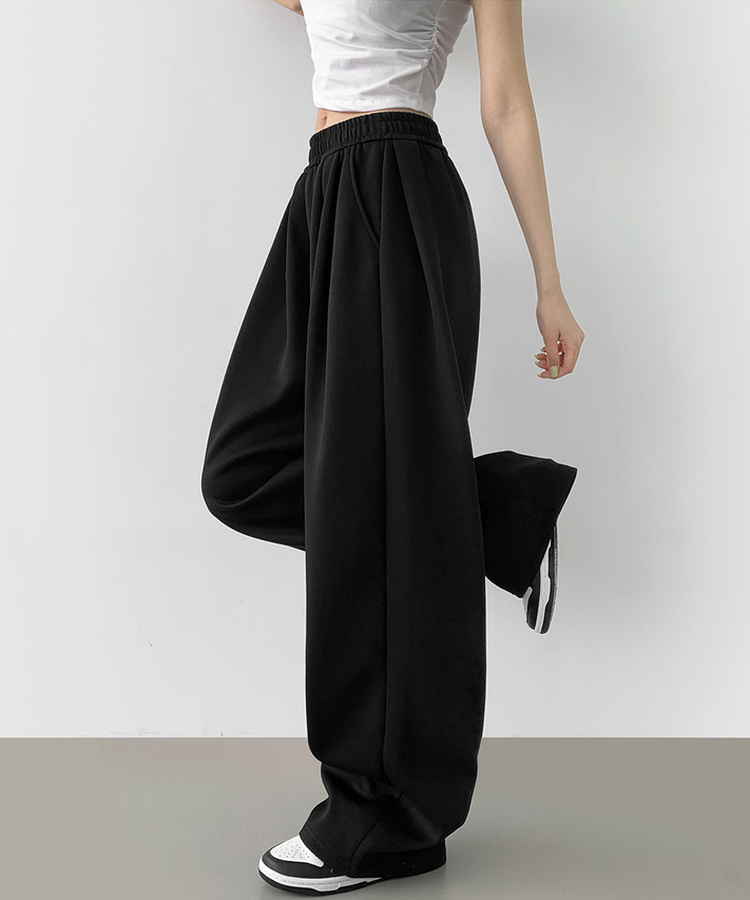 사이드 핀턱 골반 볼륨 업 벌룬 와이드 밴딩 팬츠 블랙