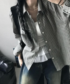 シャツ ショートチェックシャツ MINT