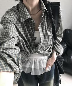 シャツ ショートチェックシャツ MINT