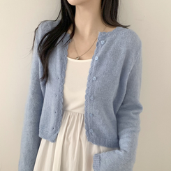 [뽀송]플라워물결 세미크롭 긴팔 가디건 5color 소라