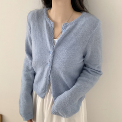 [뽀송]플라워물결 세미크롭 긴팔 가디건 5color 소라