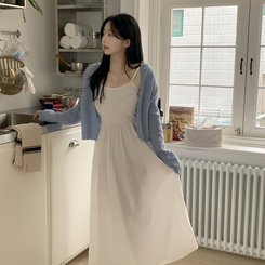 [뽀송]플라워물결 세미크롭 긴팔 가디건 5color 소라