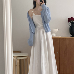 [뽀송]플라워물결 세미크롭 긴팔 가디건 5color 소라