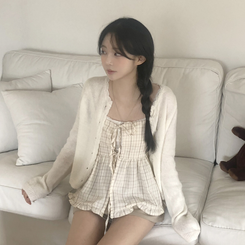[뽀송]플라워물결 세미크롭 긴팔 가디건 5color 아이보리