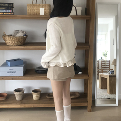 [뽀송]플라워물결 세미크롭 긴팔 가디건 5color 아이보리