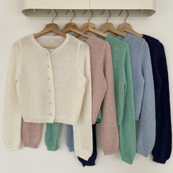 [뽀송]플라워물결 세미크롭 긴팔 가디건 5color