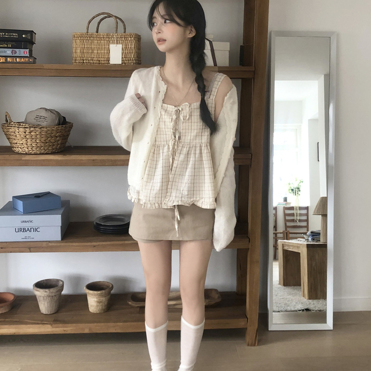 [뽀송]플라워물결 세미크롭 긴팔 가디건 5color 아이보리