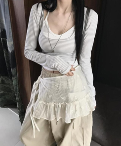 ミニスカート レースレイヤードラップスカート IVORY