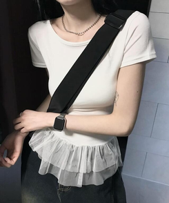 レースUネック半袖Tシャツ WHITE