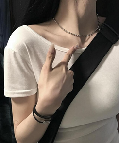 レースUネック半袖Tシャツ WHITE