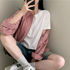 半袖Tシャツ 無地クロップ半袖Tシャツ(10color) WHITE