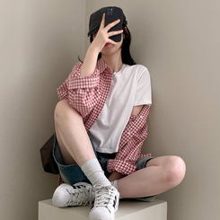 半袖Tシャツ 無地クロップ半袖Tシャツ(10color) WHITE