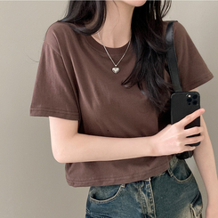 半袖Tシャツ 無地クロップ半袖Tシャツ(10color) BROWN