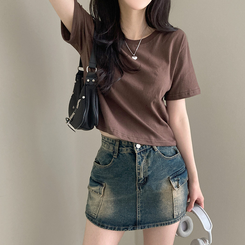 半袖Tシャツ 無地クロップ半袖Tシャツ(10color) BROWN